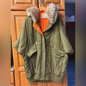 Pilcro Olive Green Jacket with Faux Fur Collar
